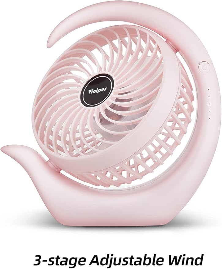 Viniper Battery Operated Fan, Usb Desk Fan : 180° Rotation and 3 Speeds - Image 4