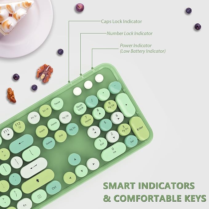 Green Wireless Keyboard and Mouse, KOOTOP Cute Green Colorful Keyboard and Mouse - Image 9