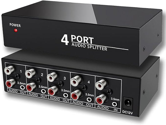 FlyroadUp 3.5mm Aux + RCA L/R Audio Splitter 1 in 4 Out Stereo Analog Audio by FlyroadUp