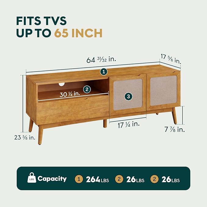 Calista TV Stand 1 Drawer 2 Door – Teak Brown Finish Media Console - Image 2