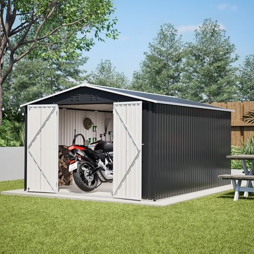 yopto 10x12 ft outdoor storage shed,metal shed w/updated shown in use
