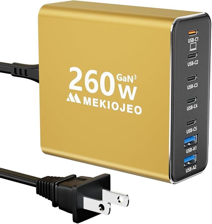 Aluminum Alloy USB C Charger 260W GaN Fast USB C Charging Station 7 Ports 65W by MEKIOJEO