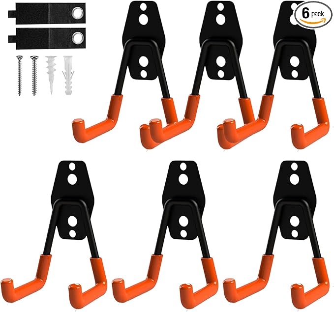 CRXCRC 6-Pack Small Square Heavy Duty Garage Hooks, Utility Room Storage by CRXCRC
