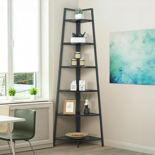 CAPHAUS Tall Corner Shelf Stand, 6-Tier Display Shelves, Ladder Corner Wood by CAPHAUS