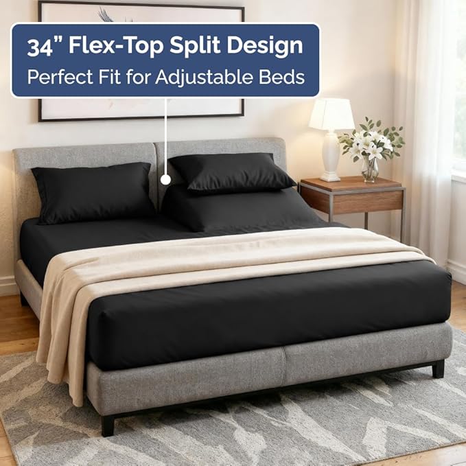Split Head King Sheet Set – 4 Piece Flex Split Top King Sheets - Image 3