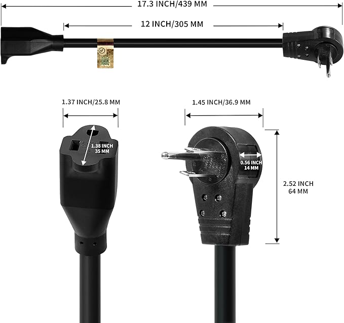 Nekteck 360° Rotating Flat Plug Extension Cord, 1 Foot, 14AWG 3 Prong, Low - Image 2