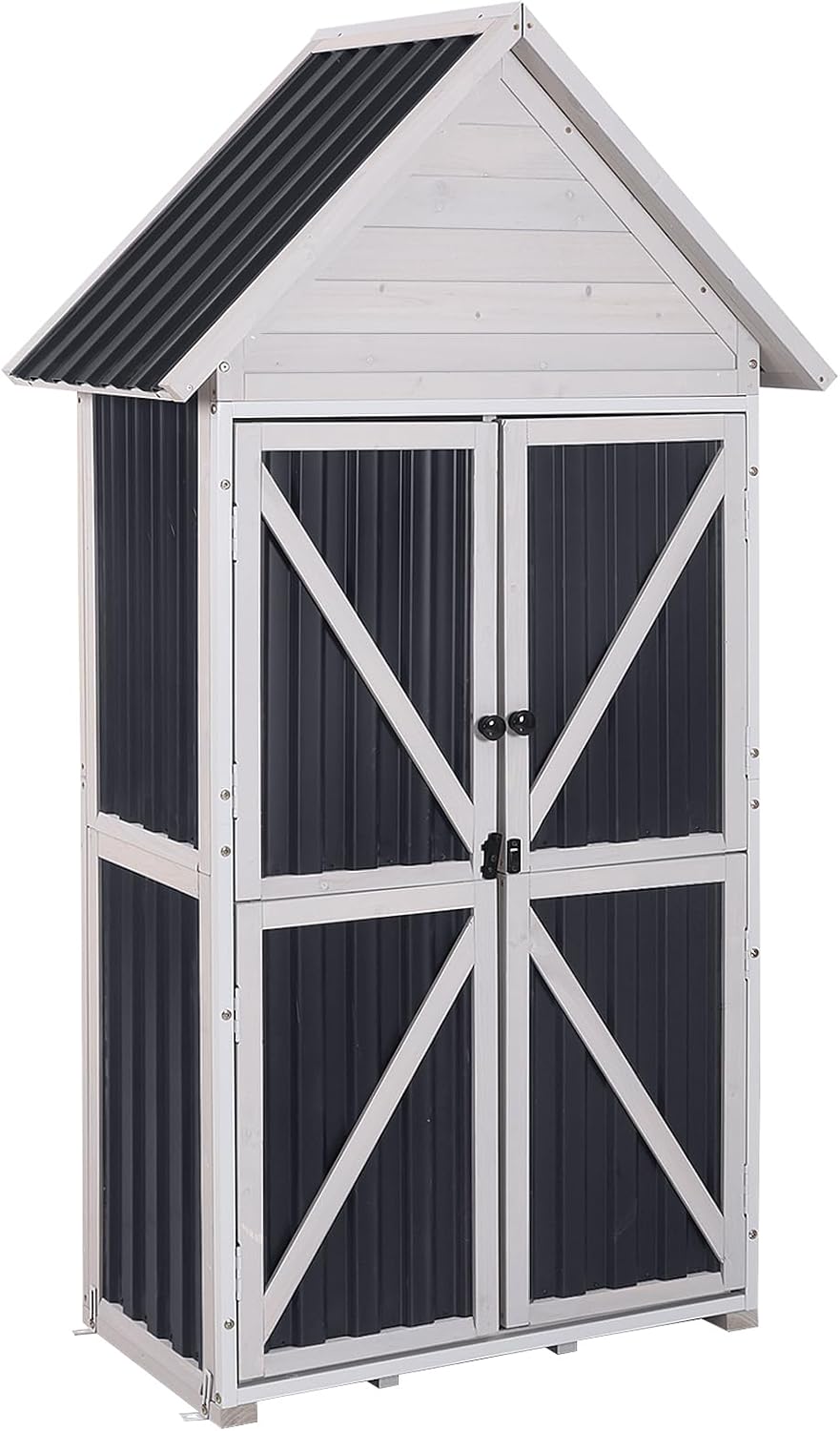gutinneen outdoor storage cabinet, wood & metal frame, main product view