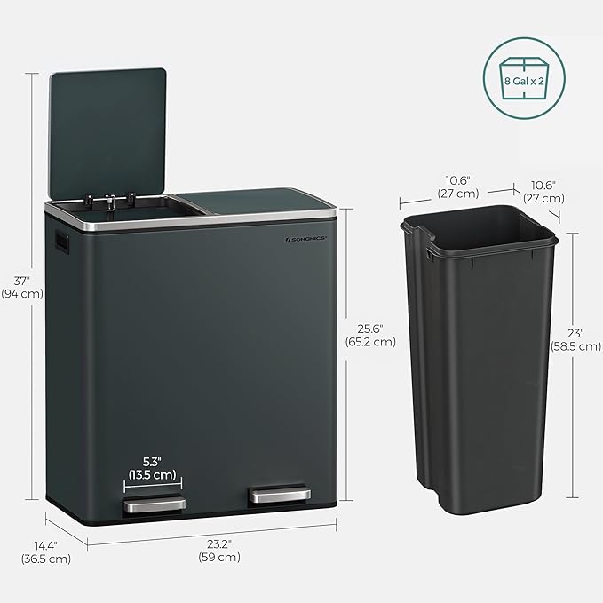 SONGMICS Trash Can, 2 x 8 Gallon Garbage Can - Image 7