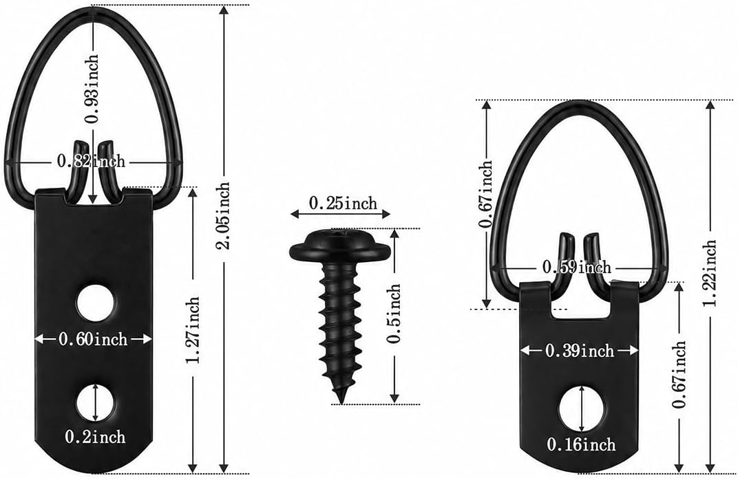 (2 Sizes, 140PCS) D-Ring Picture Hangers with Screws Kit,Heavy Duty | 40 One Hole & 20 Double Hole Hangers with 80 Screws, Wall Hooks for Frames, Mirrors, Canvas & Picture Hanging Hardware Black