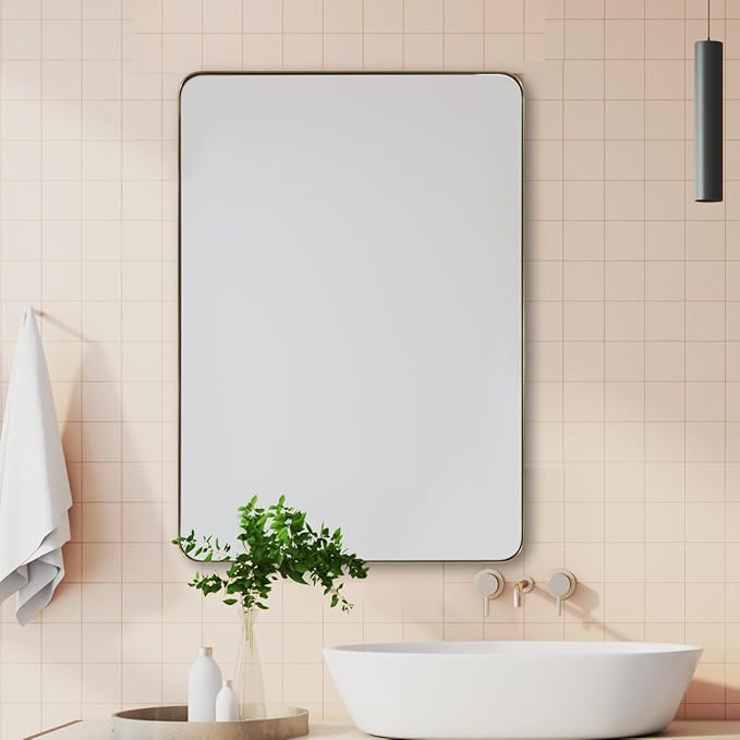 ANDY STAR Gold Bathroom Mirror for Wall, 20x28” Brushed Brass Metal Rounded - Image 9