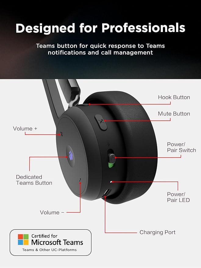 Lenovo Wireless VoIP Headset Teams Certified, Noise-Canceling Mic, USB-A - Image 5