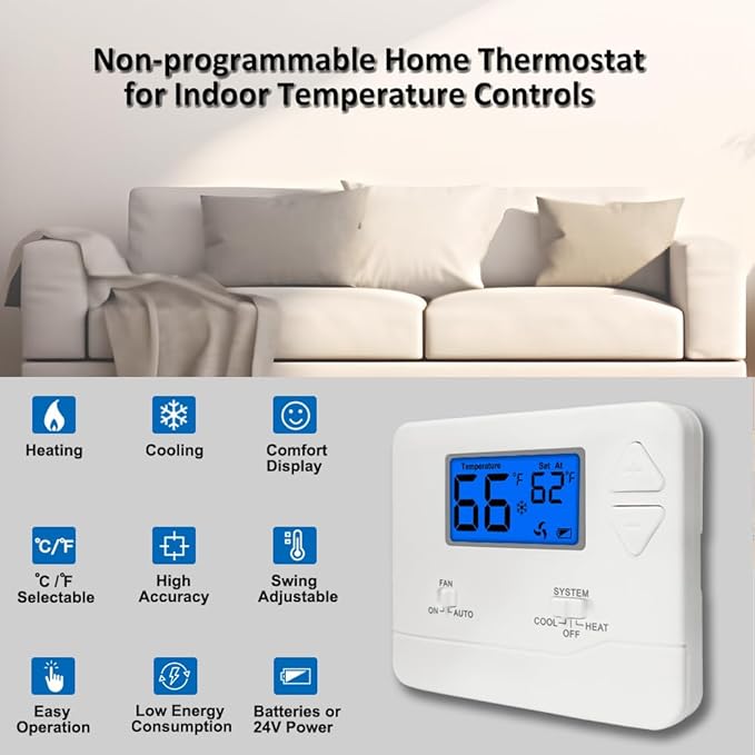 NonProgrammable Thermostat for Home, Digital Energy-Saving Thermostat, - Image 2