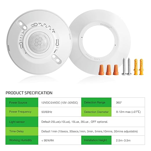 RAYZEEK 12V 24V Low Voltage Ceiling Sensor Pir Occupancy Motion Detector - Image 2