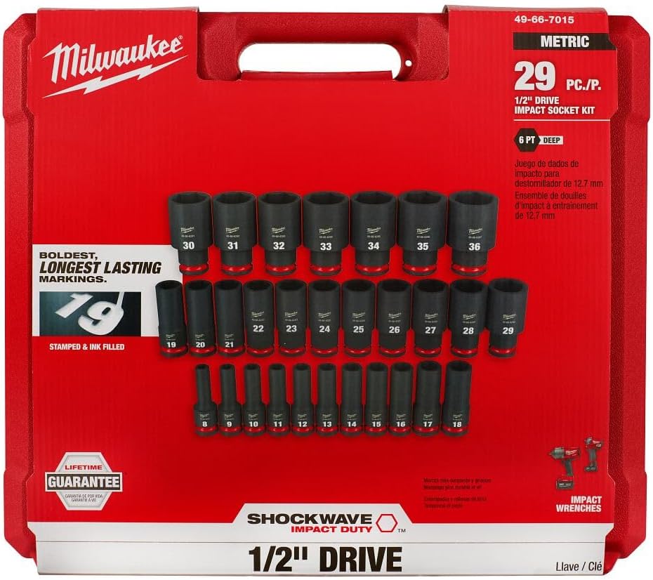 29 PC SHOCKWAVE Impact Duty™ 1/2" Drive Metric Deep 6 Point Socket Set 49-66-7015