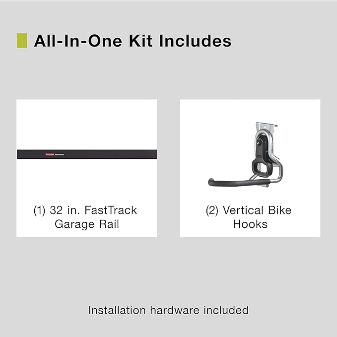 Rubbermaid FastTrack Garage Storage Bike Storage Kit, 3 Piece, All in One Rail - Image 2