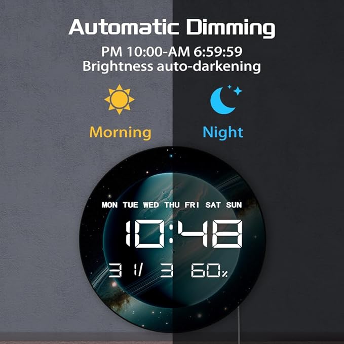 Timethink 12'' Planet Uranus Digital Wall Clock Large Display, Space Solar - Image 6