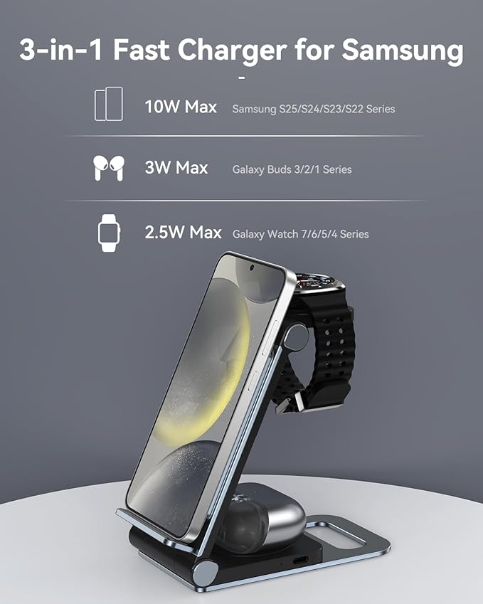 Wireless Charger for Samsung 3 in 1 Wireless Charging Station Foldable Wireless - Image 6