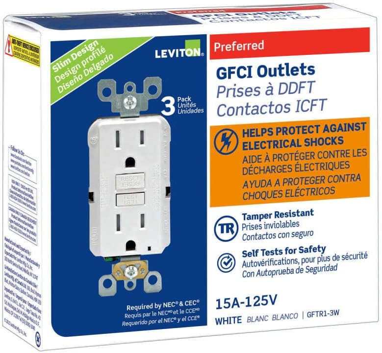 Leviton Smartest Self-Test SmartlockPro Slim GFCI Tamper-Resistant Receptacle with LED Indicator (3 Pack), GFTR1-3W, White