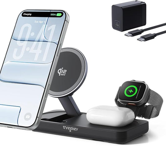 THREEKEY 3 in 1 iPhone 17 Charging Station, MagSafe Charger Compatible by THREEKEY