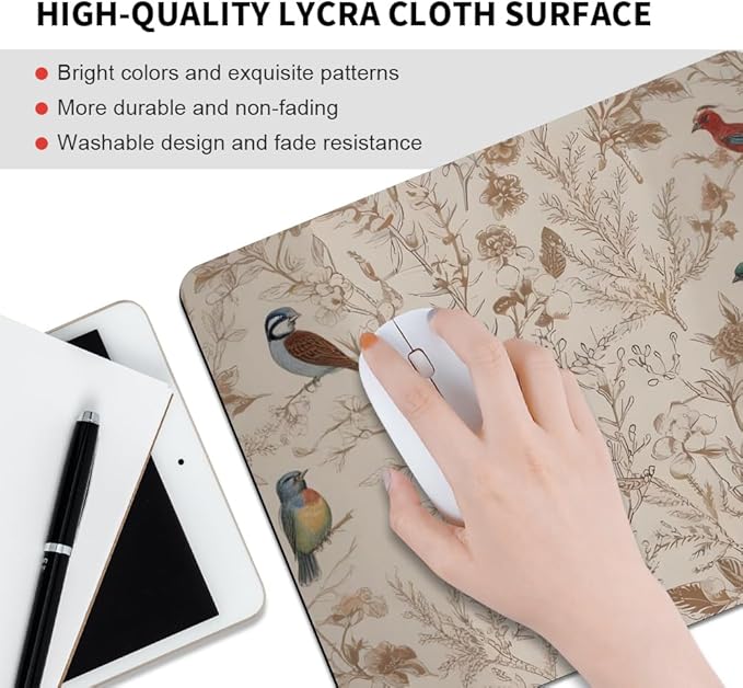 Beige Garden Neutral Floral Square Mouse pad, Waterproof, Anti Slip Rubber Base - Image 3