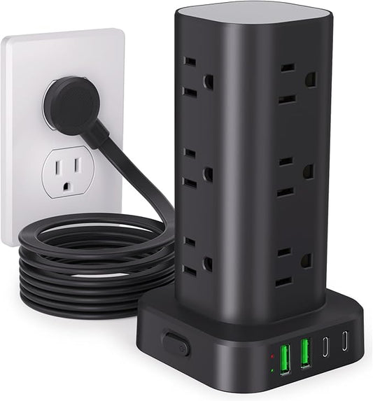 Power Strip Tower with Multiple Outlets, Flat Plug Surge Protector Tower by Unknown