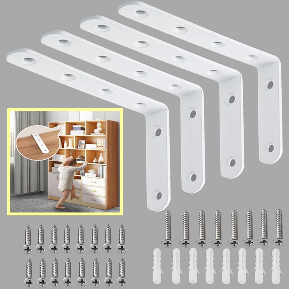 Anti Tip Furniture Anchors for Baby Pet Proofing,Furniture Wall Anchor Furniture Dresser Bookshelf Falling Prevention Device for Children (White)