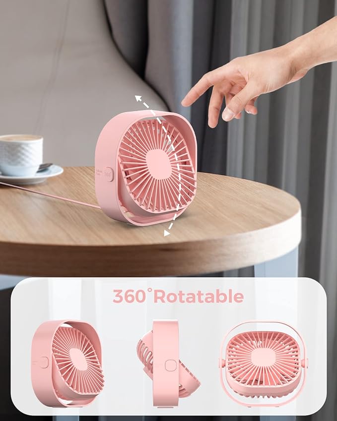 RJVW 4 Inch Small USB Desk Fan, 3-Speed Portable & 360°Rotatable Mini Cooling - Image 6