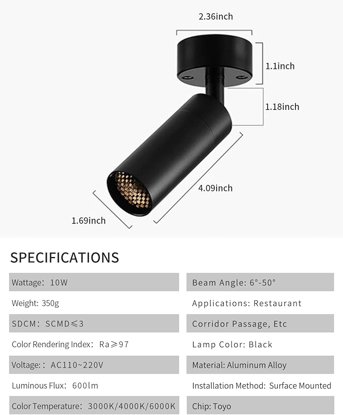 Gpaillumic Led Modern Directional Spotlight, Zoomable Monopoint Ceiling Spot - Image 5