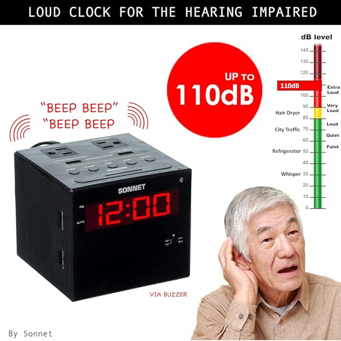 Sonnet Alarm Clock Charging Station, AM FM Radio, Dual USB Charging Ports - Image 5