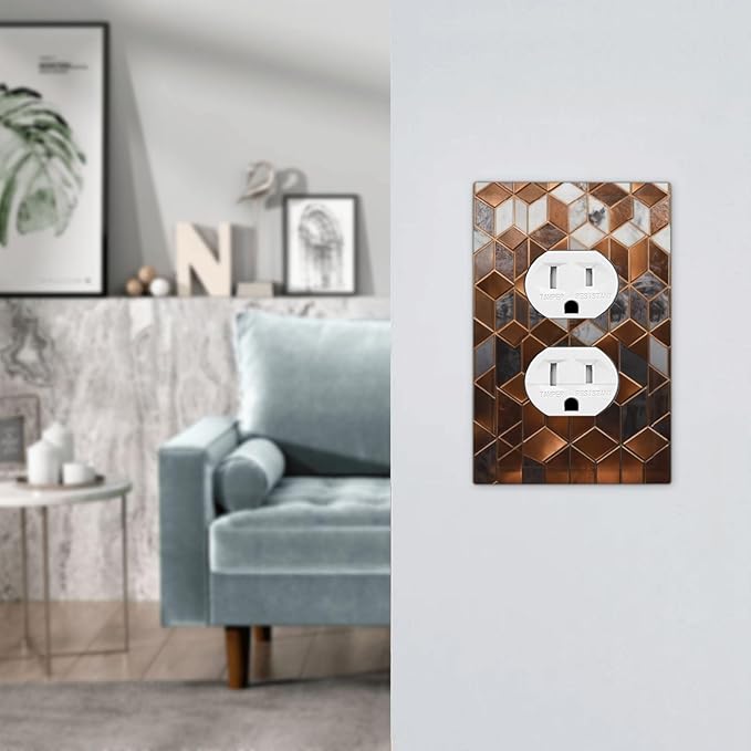 Bvtewkhz Brown Abstract Luxury Modern Geometric Cubic Marble Duplex Outlet - Image 6