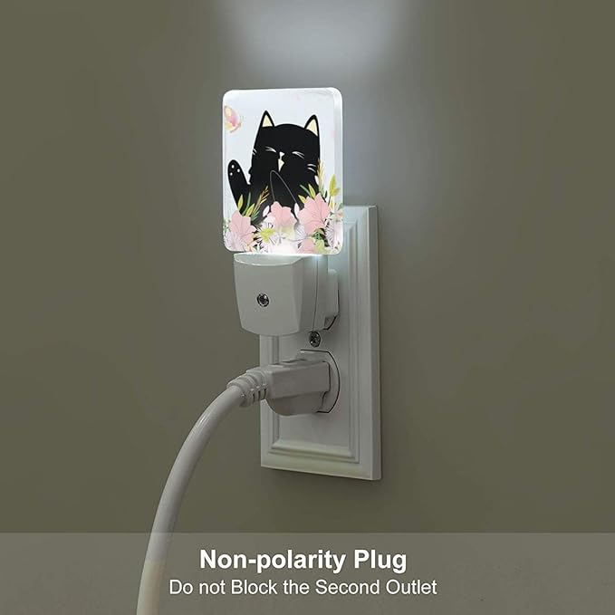 FSHVQKD Black Cat and Flowers Night Light, Plug Into Wall - Image 5
