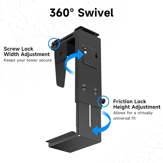 Pholiten Under Desk CPU Mount, Universal PC Wall Mount, 3.94 to 11.61 inch Wide - Image 3