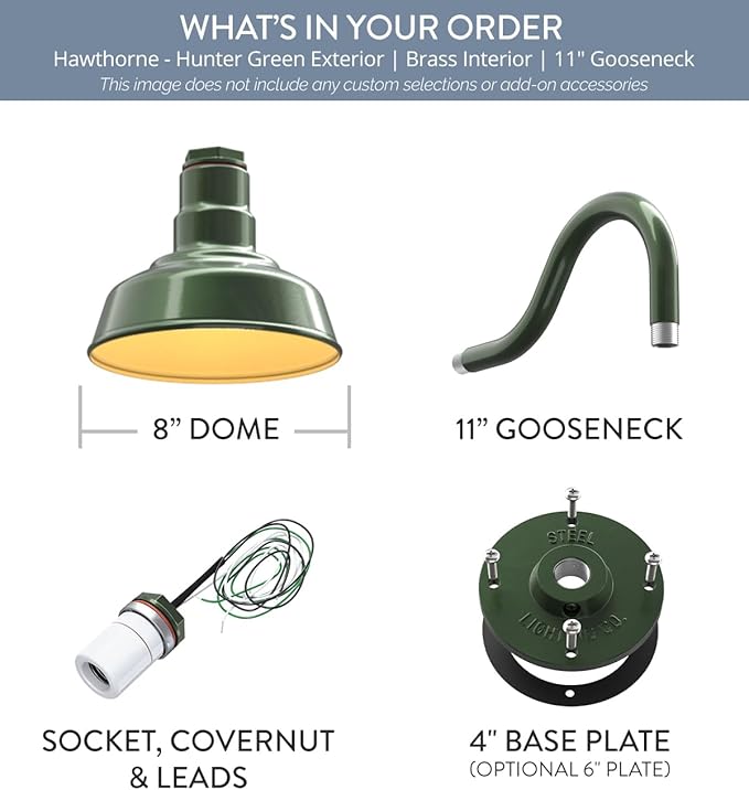 Steel Lighting Co. Hawthorne Barn Light | Outdoor Wall Mounted | 8 inch Dome | - Image 6