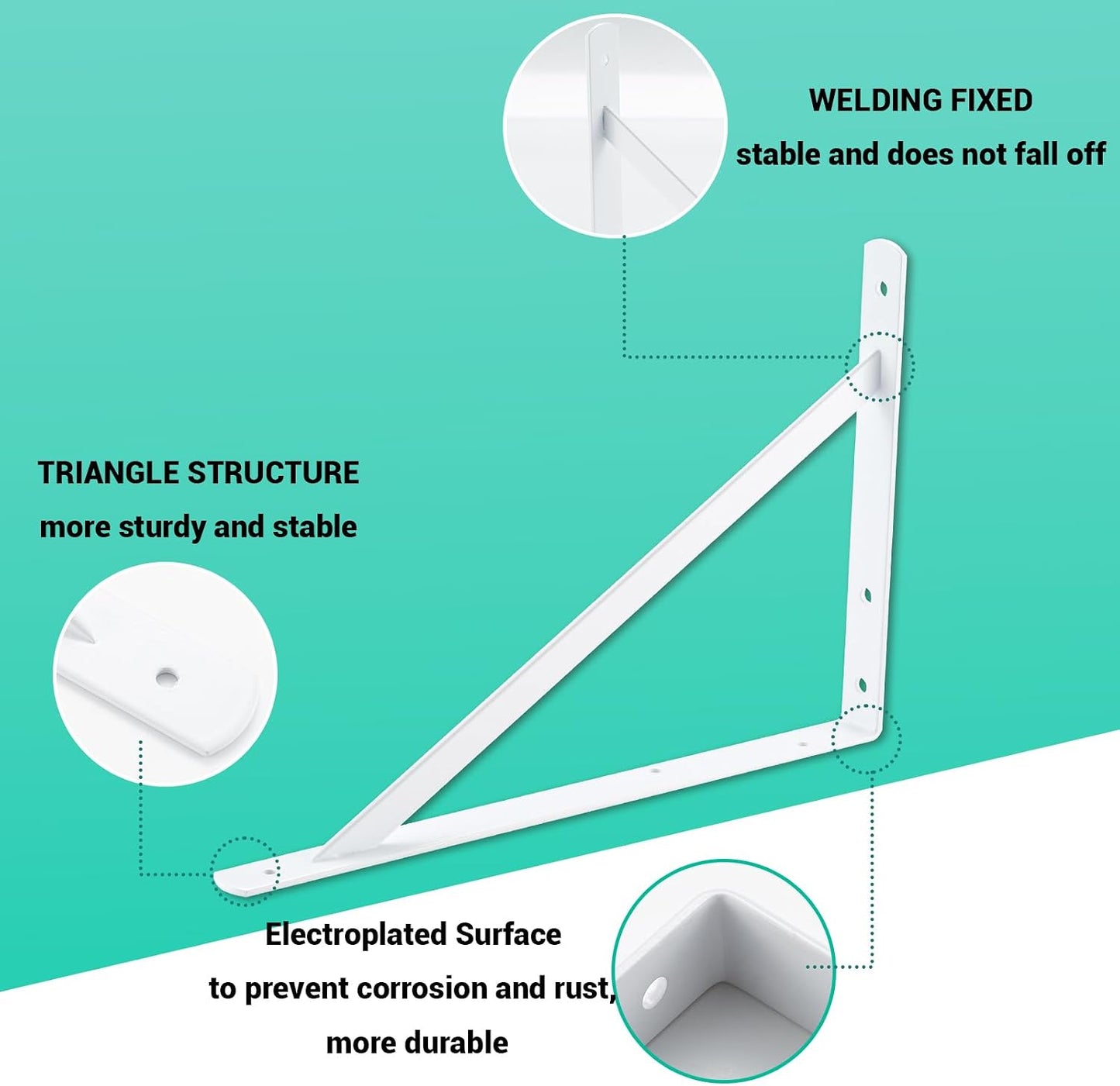 HOME MASTER HARDWARE 16x10 Inch Heavy Duty Shelf Brackets, White 6 Pack | 600lbs Capacity, Reinforced Metal L Supports with Screws, Garage Storage/Workshop Shelves/Basement and DIY Projects