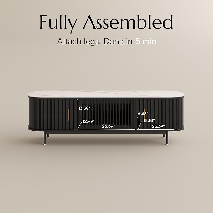 POVISON Fully-Assembled Mid Century Modern Black TV Stand - Image 6