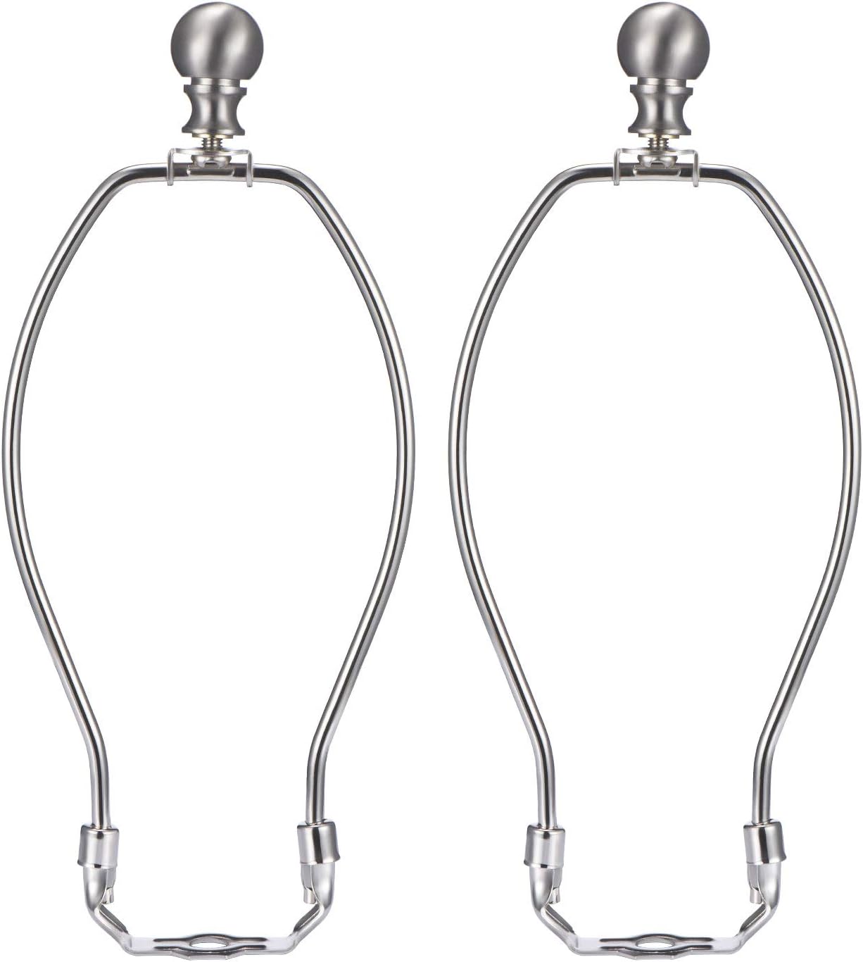 Canomo 8 Inch Nickel Lamp Harp with Finial and Detachable Saddle Base Lampshade Holder Bracket for Table and Floor Lamp, 2 Sets