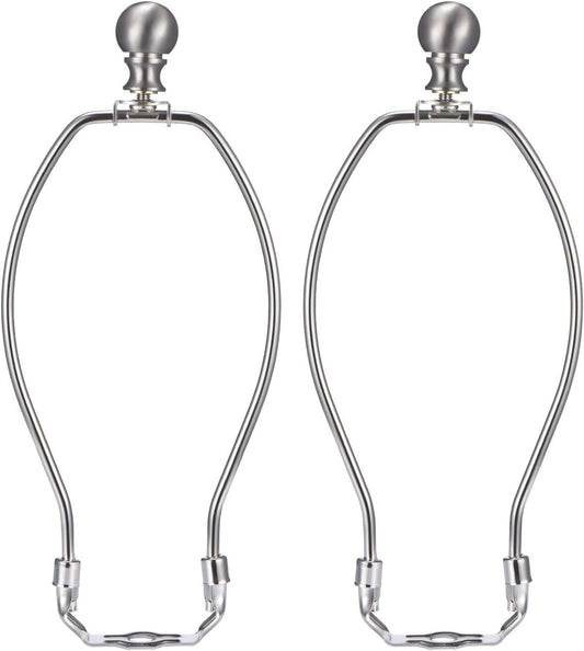 Canomo 8 Inch Nickel Lamp Harp with Finial and Detachable Saddle Base Lampshade Holder Bracket for Table and Floor Lamp, 2 Sets