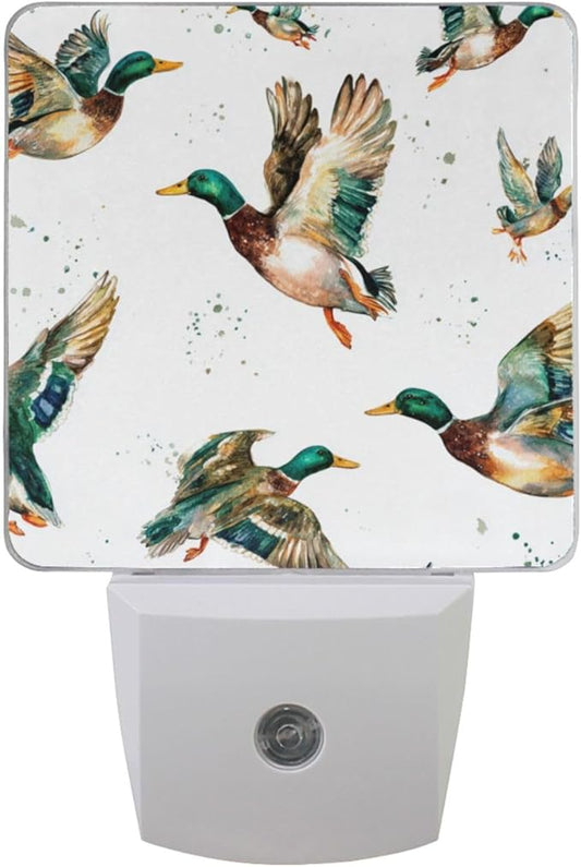 Pigsaly Led Night Light Watercolor Flying Mallard Ducks Night Light Plug in by Pigsaly
