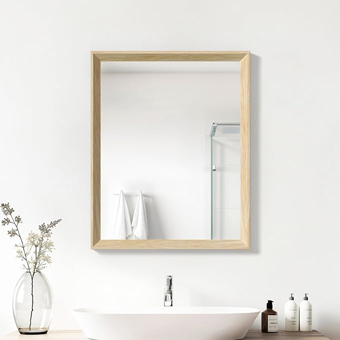Oak Wood Effect Framed Wall Mirror, 24x32 Rectangle Mirror, 1/8" by Ultrue