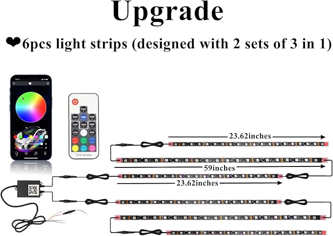Goodream Car Underglow Kit, 12V 6 pcs RGB Led Lights Strip Neon Ambient Sets - Image 2