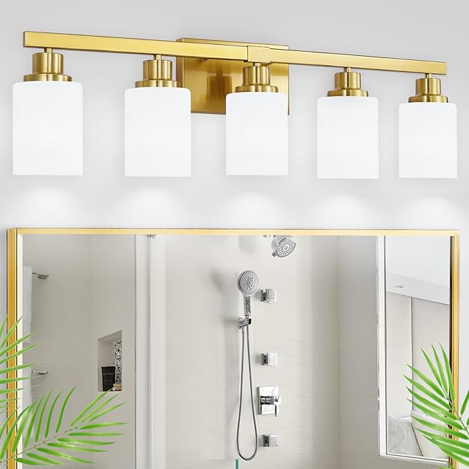 DIKAIDA Gold Bathroom Light Fixtures, 5-Light Modern Brushed Gold Vanity by DIKAIDALights
