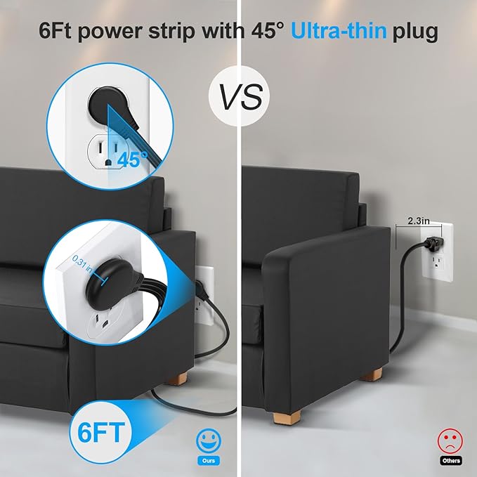 2 Pack Ultra Flat Plug Power Strip, Power Strips - Image 6