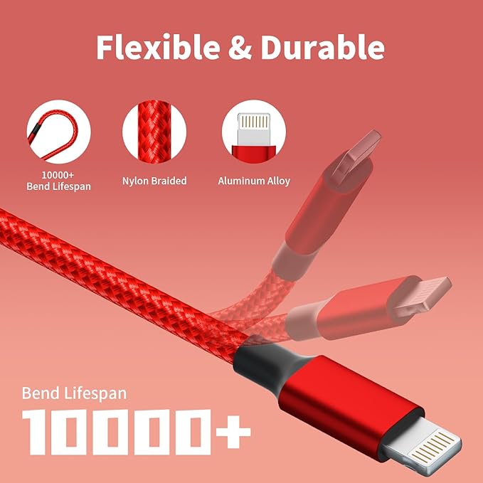 USB C Multi Charging Cable, 3 in 1 Charging Cable Nylon Braided Universal - Image 4