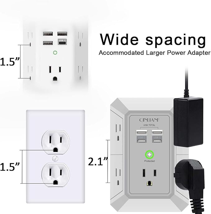 USB Wall Charger, Surge Protector, QINLIANF 5 Outlet Extender - Image 6