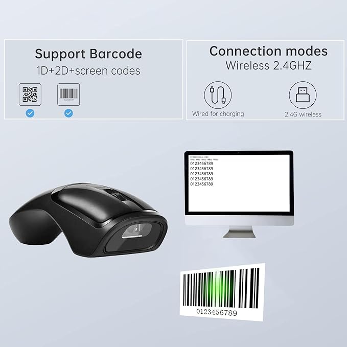 THARO New Wireless Mouse Barcode Scanner, 2-in-1 Design 2D Handheld Barcode - Image 4