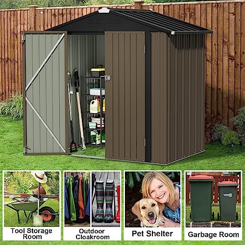 jummico metal outdoor storage shed, 6 x 4, close-up detail