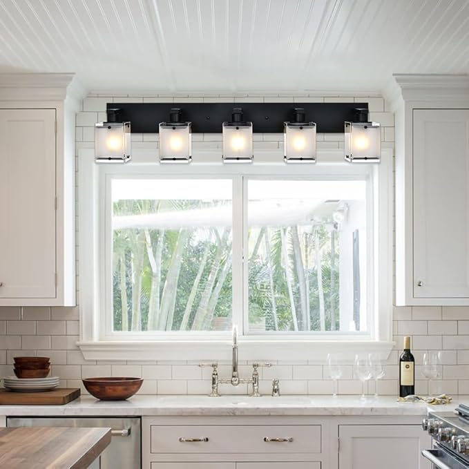 WINSHEN 5-Lights Bathroom Light Fixtures, Matte Black Modern Vanity Lights - Image 5