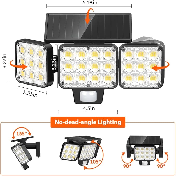 Solar Flood Light Outdoor 4 Pack, 3500LM Super Bright Motion Sensor Outdoor - Image 6