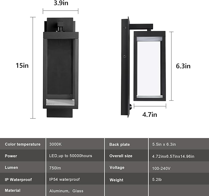 Lustrlach Upgraded Motion Sensor Outdoor Wall Light, 15” Porch Light Outdoor - Image 8