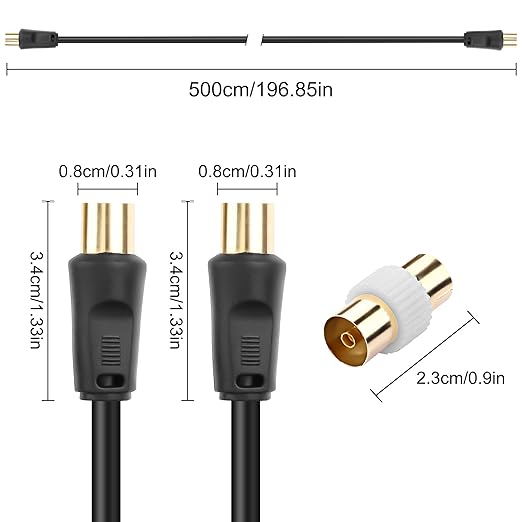 XMSJSIY RG6 Coaxial TV Cable 9.5mm TV Male to Male Adapter Cord w/ 9.5mm TV - Image 2